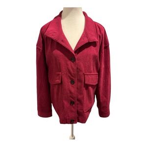 NWOT Anthropologie AVEC LES FILLES Cropped Corduroy Shacket Raspberry Red Sz XL